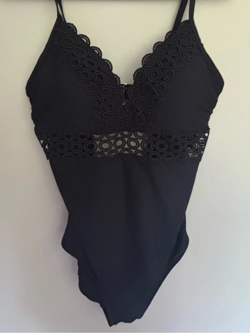 Black One-Piece Swimsuit with Decorative Waist Trim
